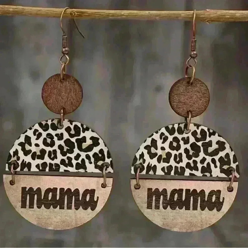 Vibrant Wooden Leopard Print Dangle Earrings for Women - Picture 2 of 2